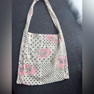 FREE PEOPLE Shoulder Tote Shopping Bag Floral Black Pink Sheer Boho